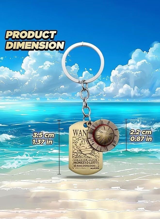 سلسلة مفاتيح ون بيس، قطعة لوفي قابلة للتحصيل بلمسة نهائية ذهبية فاخرة، منتجات ون بيس مع قبعة القش وبطاقة المطلوبين - Image 3